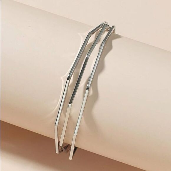 Silver Layered Cuff Bangle Bracelet - Picture 2 of 4